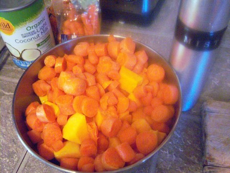 Ingredients for butternut squash and carrot soup.