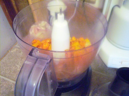 Vegetables in a food processor.