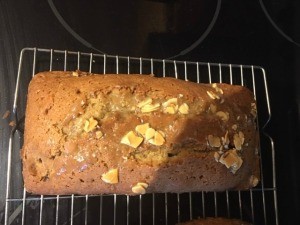 A loaf of chocolate chip pumpkin bread.
