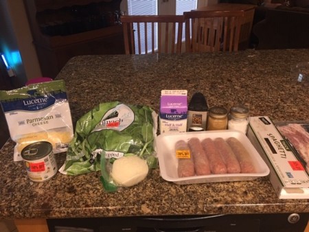 Ingredients for Mushroom, Spinach and Sausage Pasta