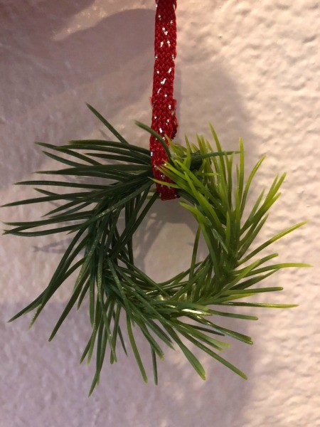 Upcycled Water Bottle Indoor Planter - sticker ribbon as wreath hanger