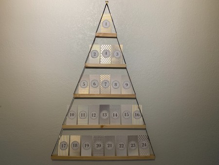 The completed advent calendar on the wall.