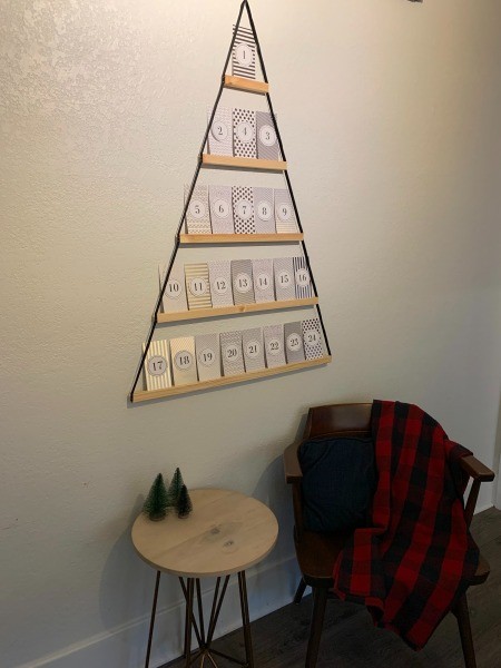 The completed advent calendar on the wall.