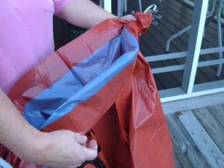 Bag Holder for Picking Up Litter - fold the bag over the rod