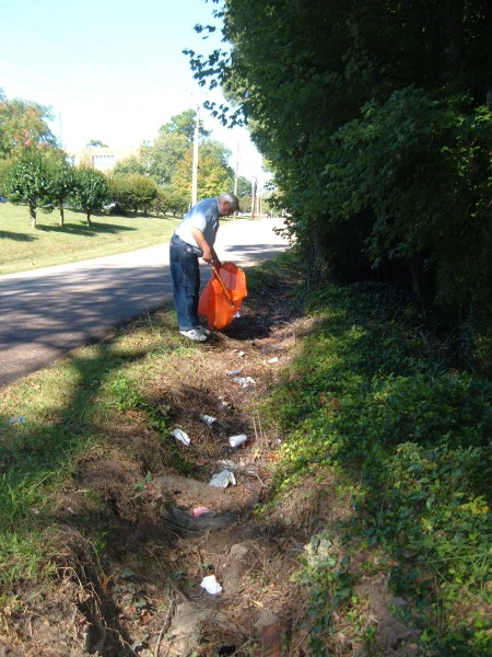 Bag Holder for Picking Up Litter - at work