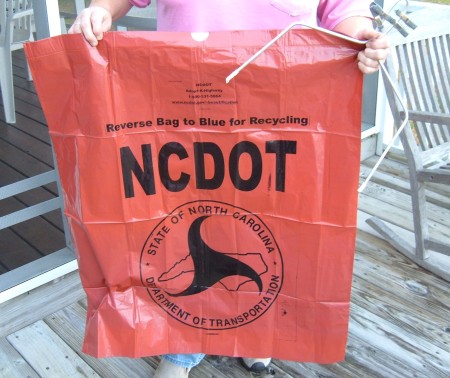 Bag Holder for Picking Up Litter - placing the bag on the holder