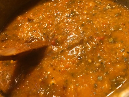 The completed soup in the pot.