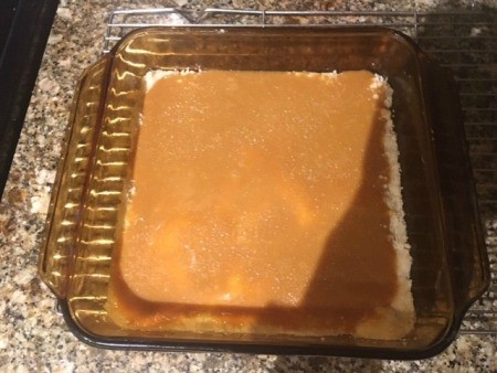 The salted caramel butter bars in a pan.