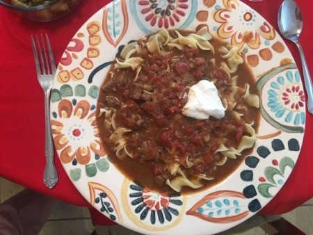 A dish of Hungarian goulash.