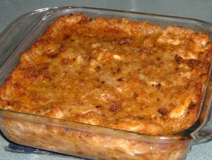The baked chicken and dressing casserole.