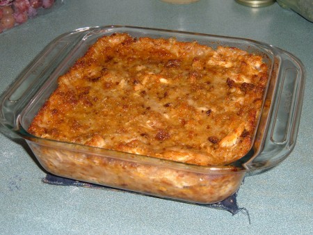 The baked chicken and dressing casserole.