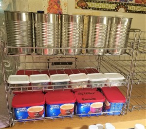 A can organizer being used for craft supplies.