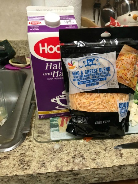 Ingredients for broccoli cauliflower cheese soup.