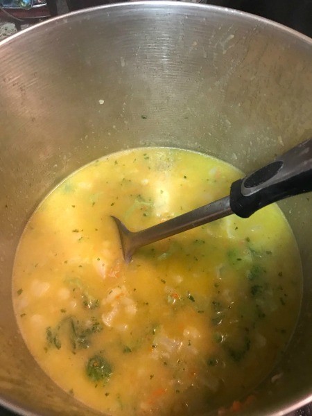 A pot of soup before blending.