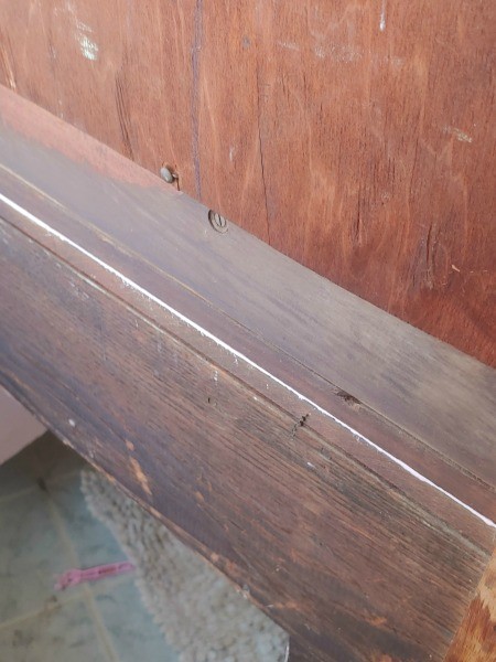 The back of an antique vanity.