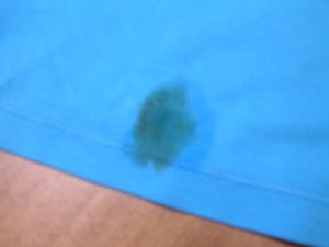 A blood stain on a garment.
