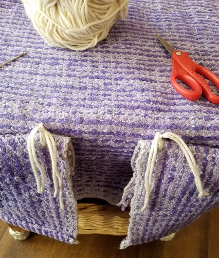 Converting a Drawer Unit Into a Footstool - top of the mitered corner tied