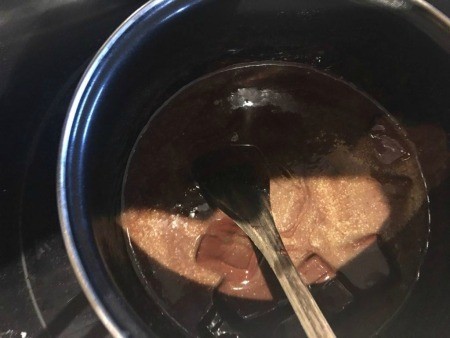 Mixing up the chocolate fudge layer.