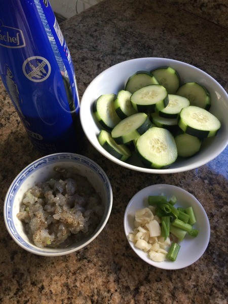 Ingredients for cucumber shrimp soup.