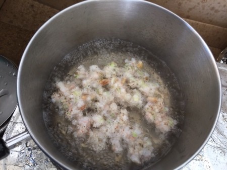 Cooking shrimp in a pot.