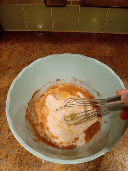 Whisking the egg mixture.