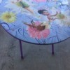 A painted table top.