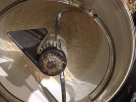 Mixing the bread dough in a food processor.