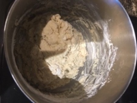 Mixing the dough in a stand mixer.