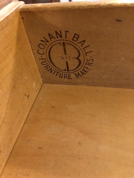 Conant Ball marking inside a drawer.