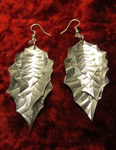 Aluminum Leaf Earrings - finished set of earrings on res background
