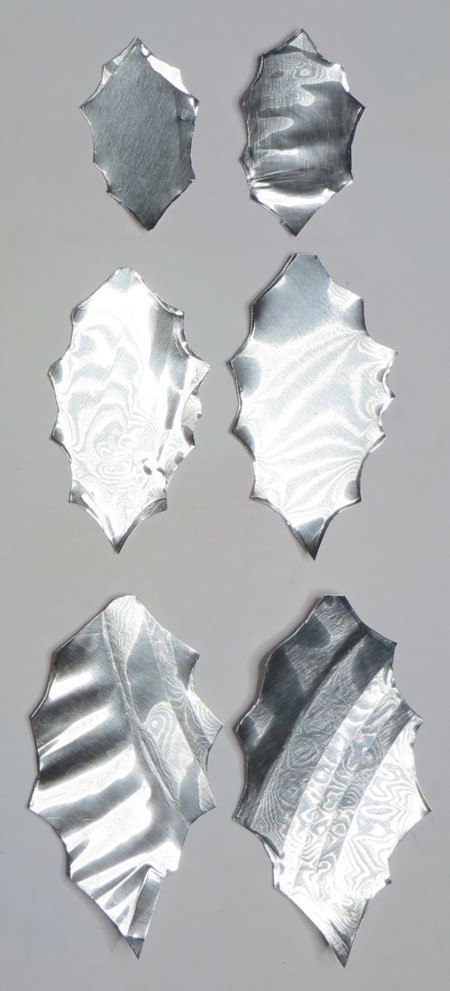 Aluminum Leaf Earrings - aluminum leaves cut out and flattened