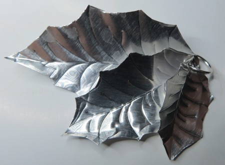 Aluminum Leaf Earrings - first jump ring added