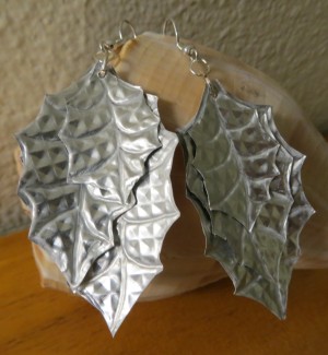 Aluminum Leaf Earrings - finished set on neutral background