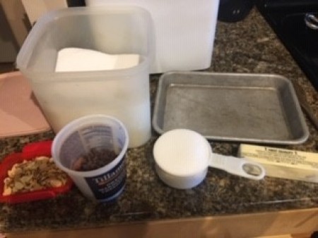 Ingredients and supplies for making toffee.