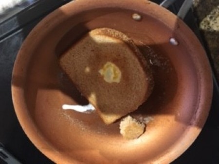 Flipping over the egg bread.