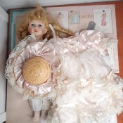 A vintage porcelain doll.