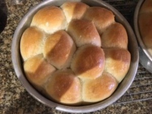 The completed pan of rolls.