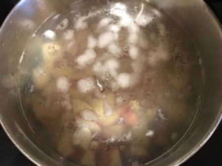 A pot of clam chowder.