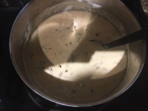 The completed clam chowder.