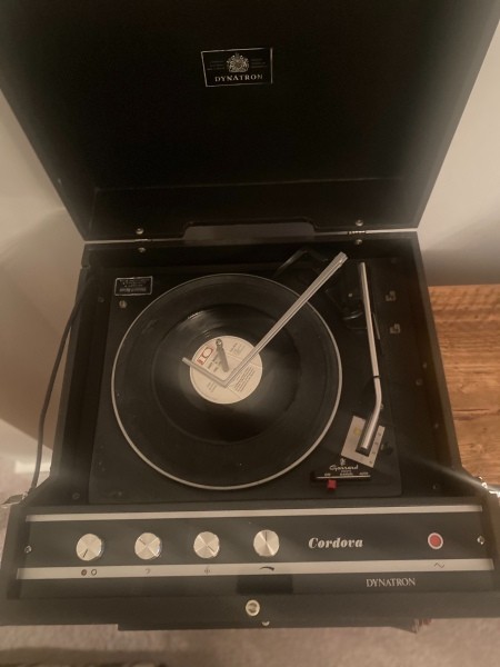 A vintage record player.