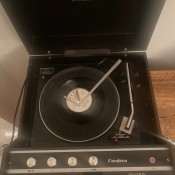 A vintage record player.