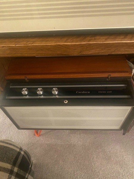 A vintage record player.