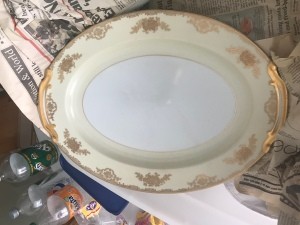 An ornate oval china platter.