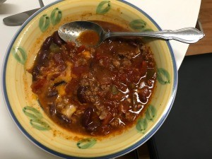 A bowl of bean chili.