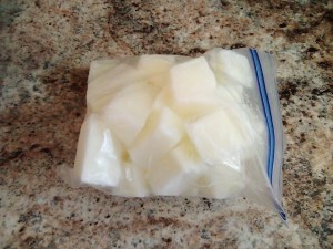 A bag of frozen buttermilk cubes.