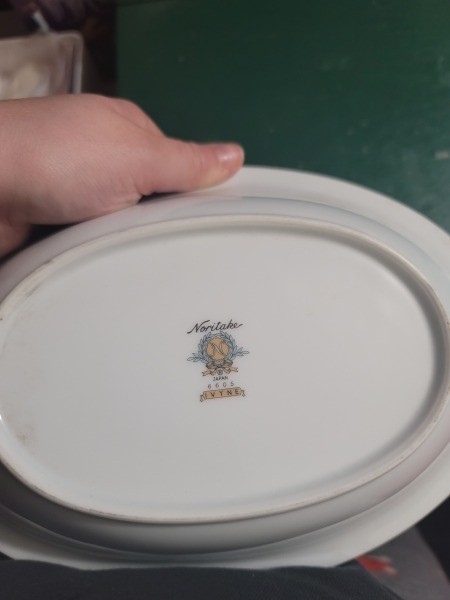 The bottom of a china platter.