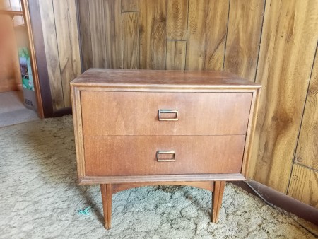 A small nightstand with two drawers.