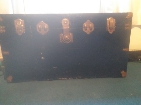 An old wooden trunk.