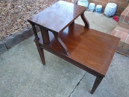 A Mersman side table with an upper shelf.