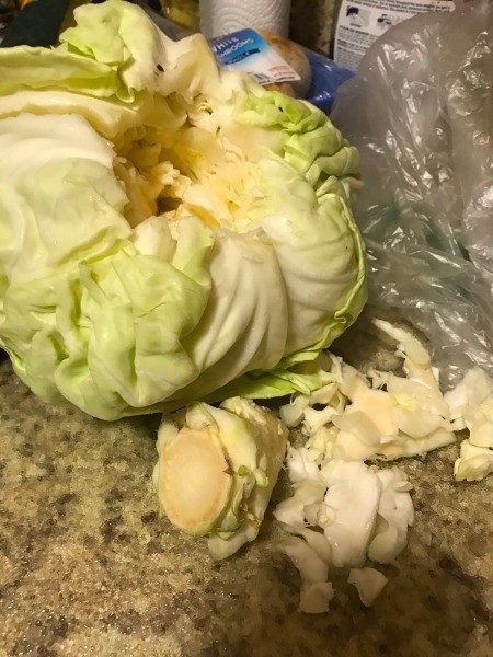 Removing the core from the cabbage.